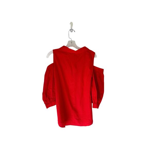 Amanda Uprichard Red Collared Cutot Shoulder Basic Button Up Blouse Size Small - Picture 10 of 13